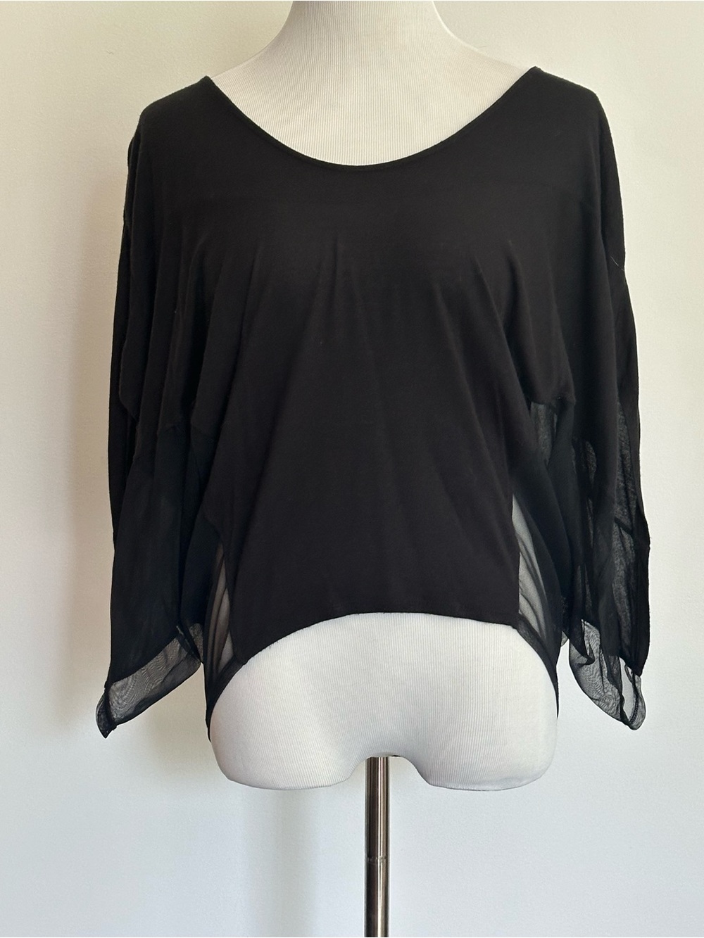 Free People Black Sheer-Sleeve Dolman Top